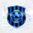 国际米兰足球俱乐部官方LOGO，蓝黑军团象征，橙色与深蓝色交织的 emblem